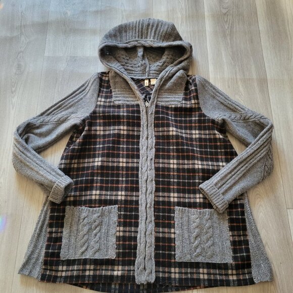 Moth Anthropologie Womens Plaid Wool Blend Zip-Up Hooded Cardigan Jacket With Po - Picture 1 of 11